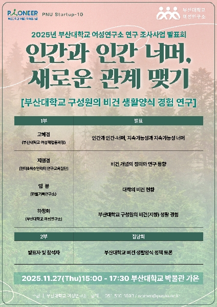 2025년 11월 27일 <2025년 부산대학교 여성연구소 연구 조사사업 발표회: 인간과 인간 너머, 새로운 관계 맺기> 대표이미지